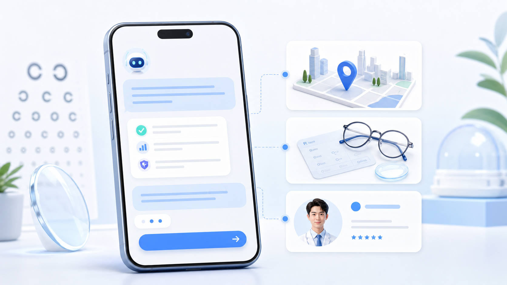 摘镜宝帮助用户从 AI 答案进入近视手术决策的示意图